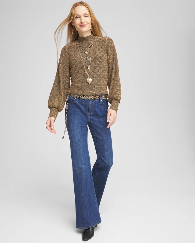 Textured Gold Mock-Neck Top - image 2
